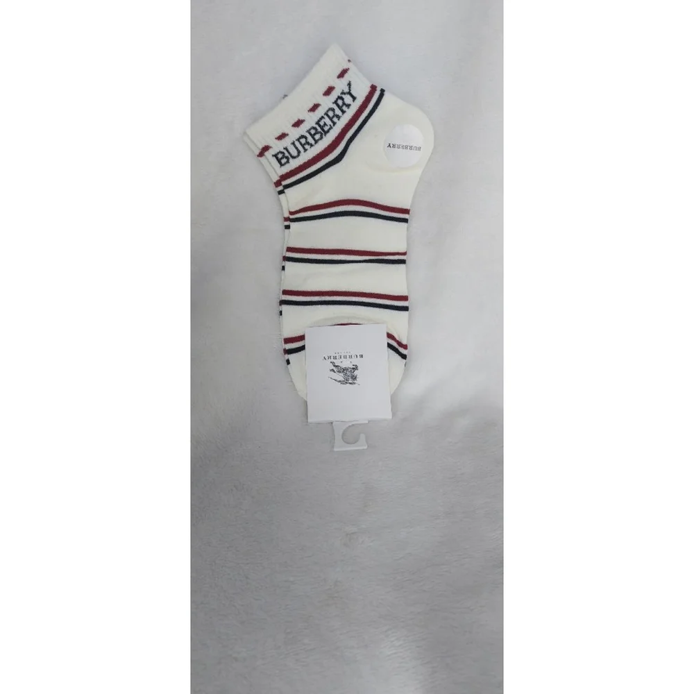 Burberry Striped Ankle Socks in White and Red Women size 7-9